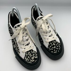 Rag + Bone RB Army Low Top Leather Lace-Up Velvet Spotted Sneaker Black, White 8